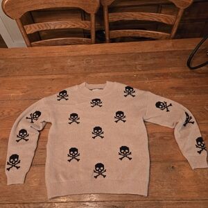 No Boundaries Beige Skull Crewneck Sweater